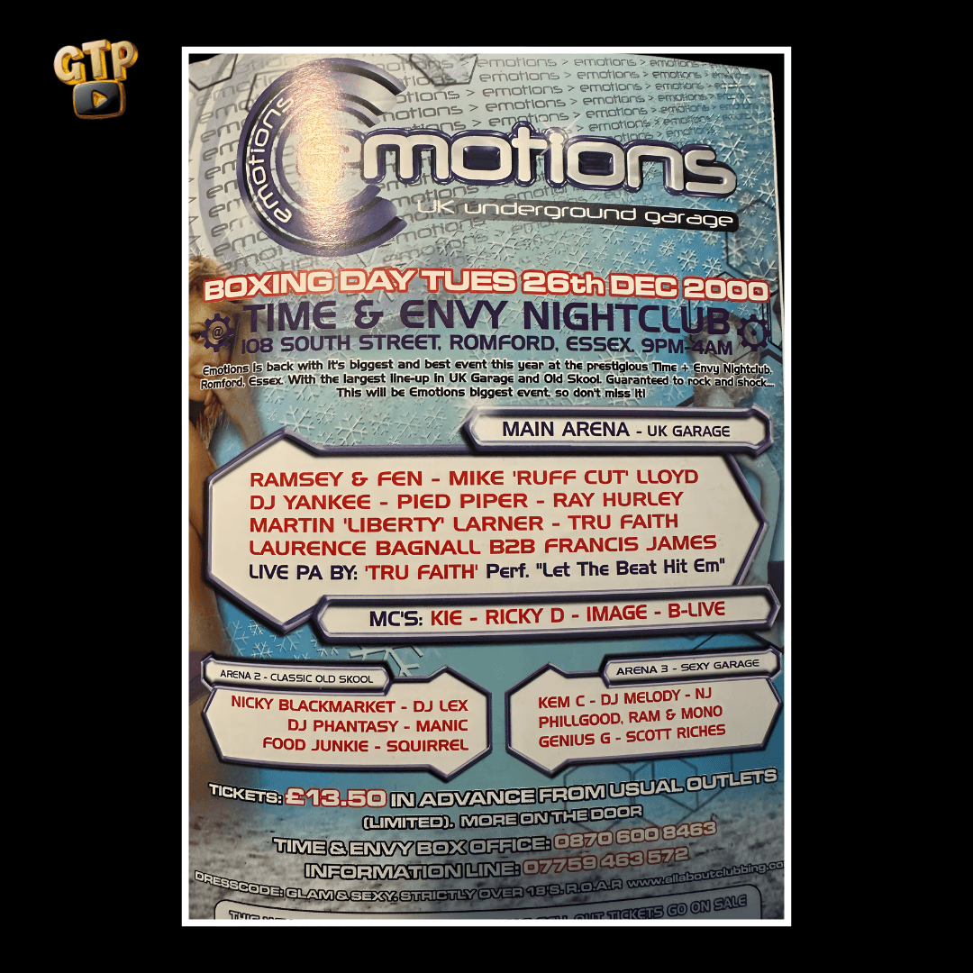 EMOTIONS - Boxing Day 2000 - Time & Envy Nightclub - Tuesday 26th December 2000 - UK Garage event flyer featuring Ramsey & Fen, Mike 'Ruff Cut' Lloyd, DJ Yankee