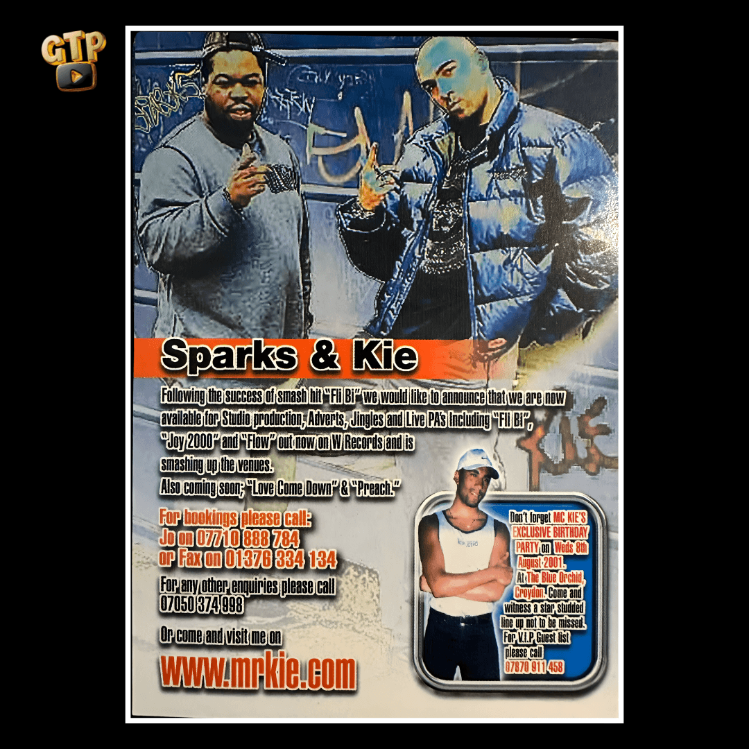 SPARKS & KIE - Production Announcement - Studio / Various Venues - 2000-2001 - UK Garage event flyer featuring Sparks & Kie